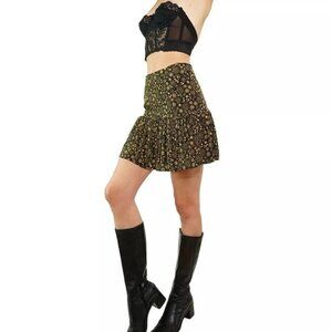 SANDRO WOMENS NOIR‎ GRIS CERISE FLORAL-PRINT WOVEN MINI SKIRT SMALL BLACK